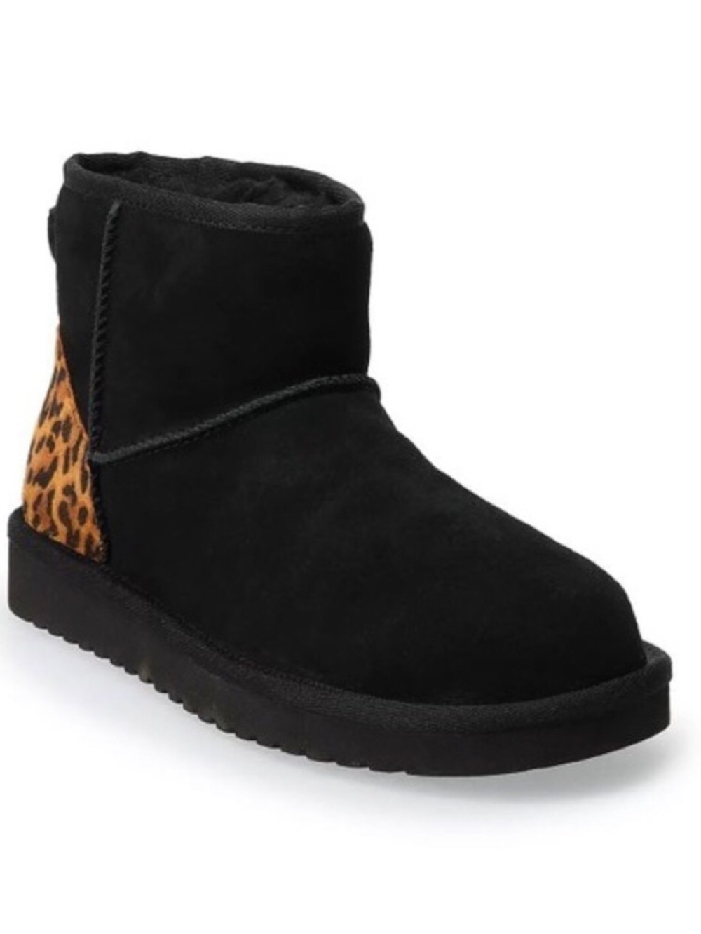 Koolaburra 5 Ugg Ankle Black Suede Zip Boots Cheetah Animal Leopard Koola Mini